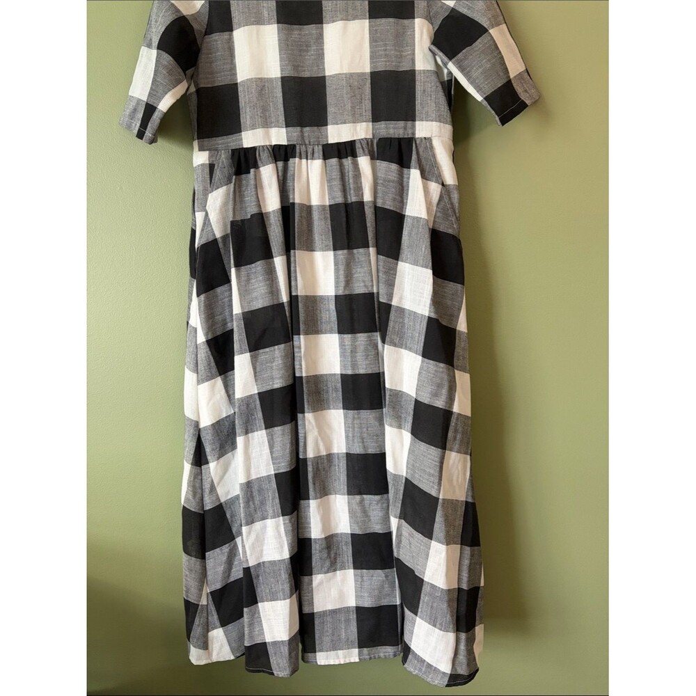 Roolee Maddie Buffalo Plaid Dress Black White Midi Side Pocket Short Sleeve Sz S - Picture 4 of 9